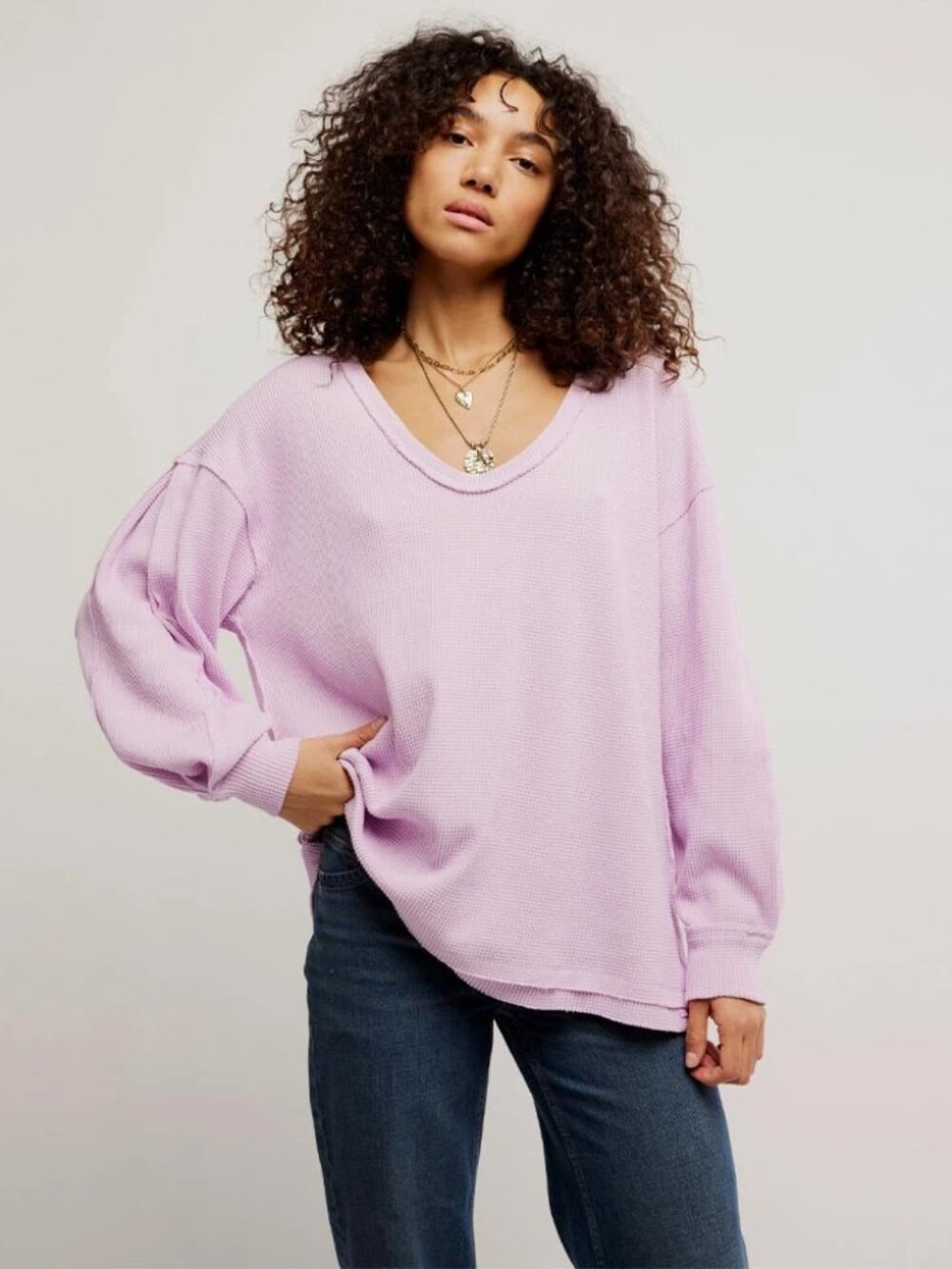 We The Free Coast 2 Coast Thermal Sweater in Blush Lilac Size Large NWT